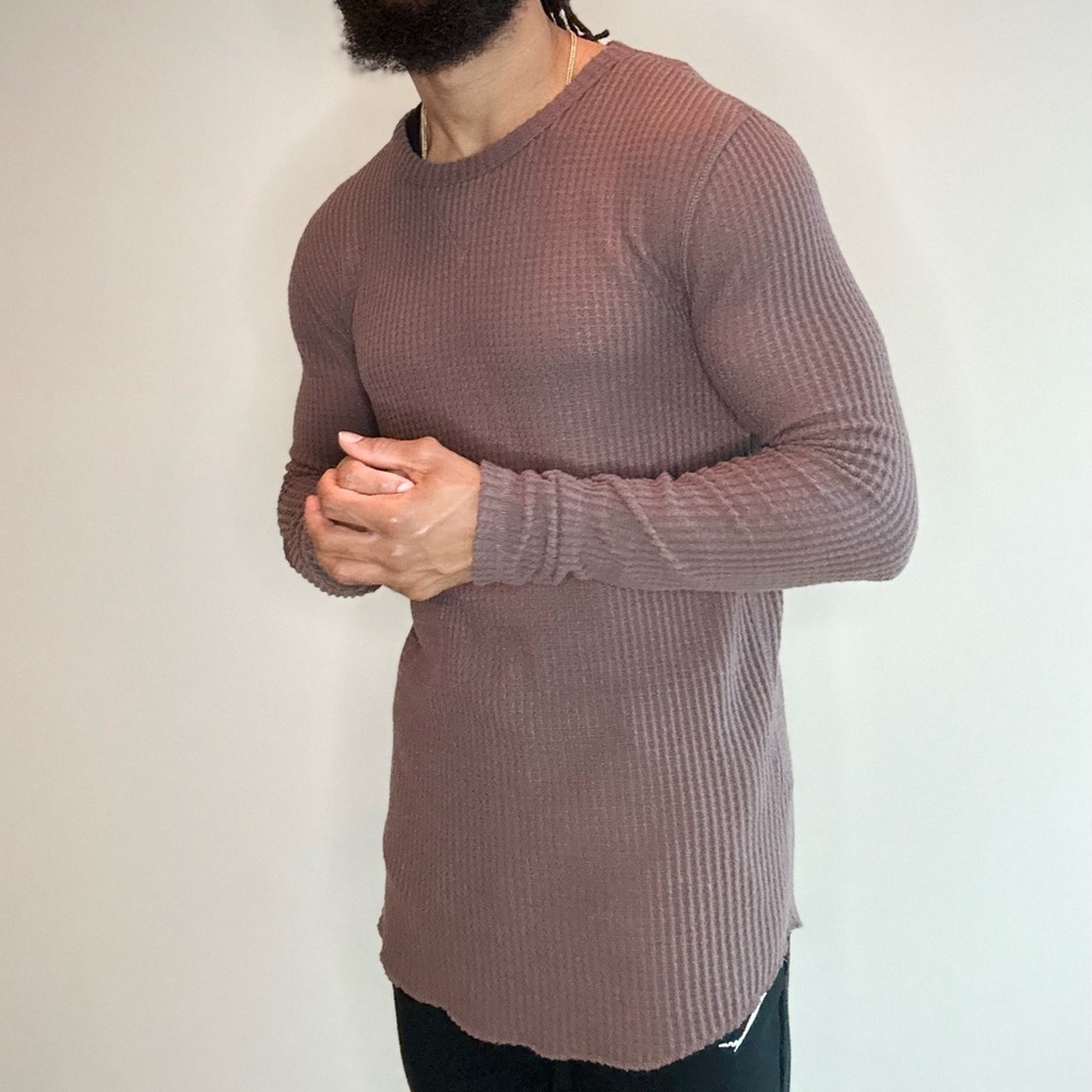 Urban Outfitters (UO) Waffle Knit Long Sleeve Tee, Size M, Color: Brown